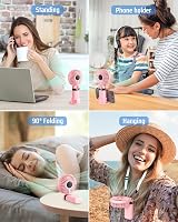 FAPPEN Rechargeable Handheld Fan 5 Speeds USB Portable Folding Pink w/ Base view 5