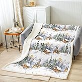 Feelyou Elk Printed Sherpa Blanket Wild Animal Pattern Fleece Throw Blanket for Sofa Couch Christmas Theme Plush Blanket Winter Nature Tree Deer Room Decor Throw 50"x60"