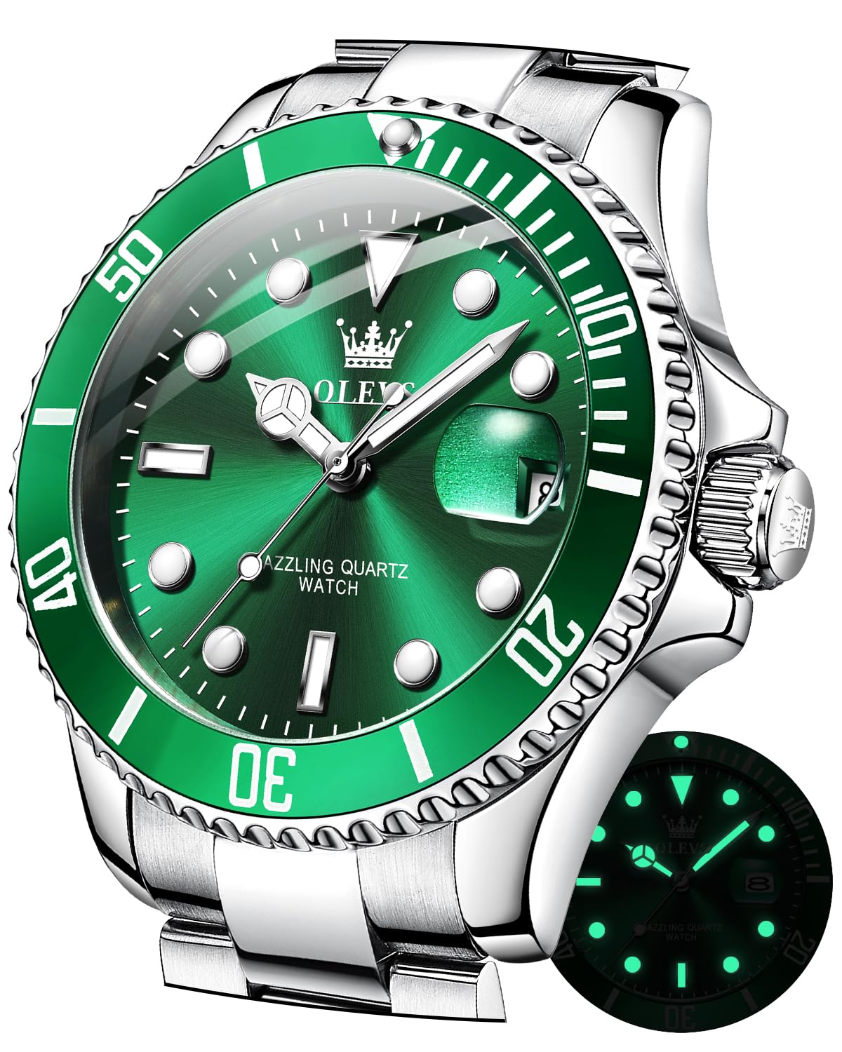 OLEVS Watches Men's Business Dress Analogue Digital Quartz Stainless Steel Waterproof Luminous Date Luxury Watch Men's Gift