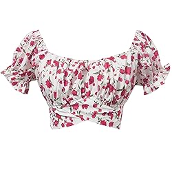 COOUFE Women's Crop Tops Ruffle Short Sleeve Tie