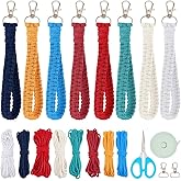 INFUNLY 8 Sets Independence Day Macrame Keychain Kit Boho Macrame Keychain Making Kit to Make Cute Keychains Adult DIY Crafts Projects for Women and Macrame Kit for Beginners with Instruction