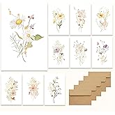 WEIZHEN Blank Cards, Blank Greeting Cards 4x6, 20 Count - Elegant Floral Design Blank Greeting Cards, Note Cards with Matching Peel Sealed Rustic Envelope