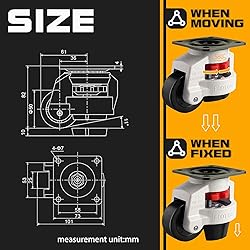 4-Pcs Leveling Machine Casters with Nylon Wheel and