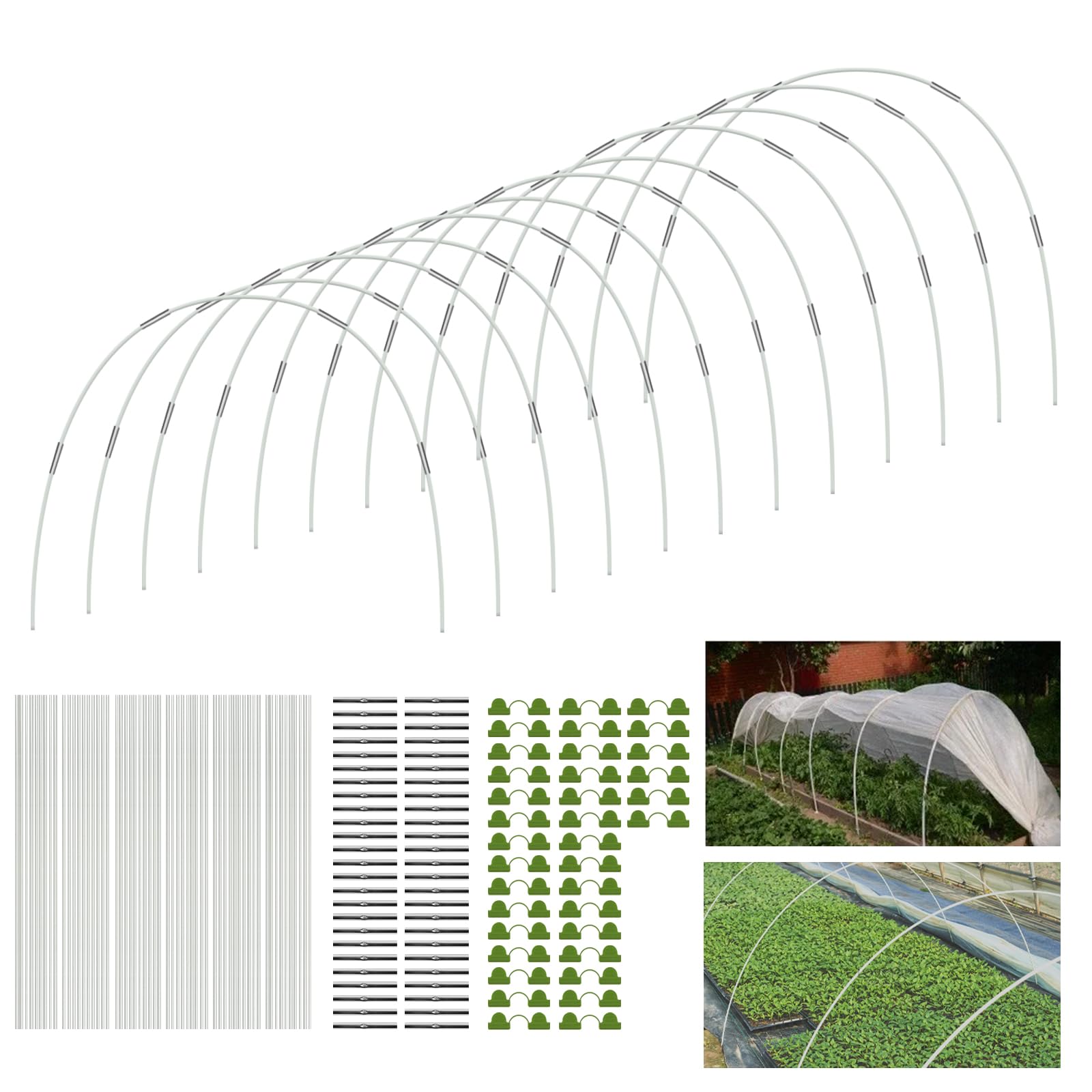 Befun 60PCS Greenhouse Hoops for Raised Beds 17 In Detachable Fiberglass Support Hoops Frame Grow Tunnel Garden Hoops for Garden Netting Raised Bed Plant Shade Cloth Row Cover, DIY Plant Support