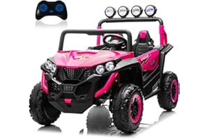 ALINUX 24V 2 Seater Ride on Car for Kids, 4WD Electric Cars Vehicles for Kids 3-8 Years with Remote Control, Bright LED Light, Bluetooth Music(Pink)