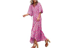 MAMIDAY Maxi Dresses for Women Puff Sleeve V Neck Floral Boho Summer Dress Loose Beach Swing Dress Wedding Guest Sundress