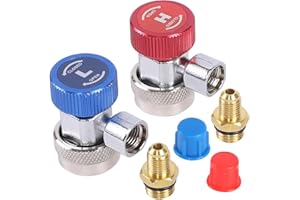 JIFETOR AC R134A Quick Coupler Adapter Kit, HVAC Adjustable High Low Connector Conversion with 1/4 inch SAE Male Flare, Fit for Standard Auto Air Conditioner Manifold Gauge Hose Fittings