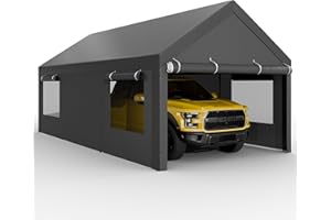 JY QAQA PET JYQAQA Carport 10x20 FT Heavy Duty Carport Canopy Reinforced Steel Poles with Removable Sidewalls & Doors for Pickup, Boat,Car, Truck