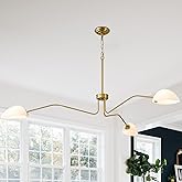 xersbav 3 Lights Gold Chandelier Mid Century Modern Light Fixture, 65.5" Gold Modern Chandelier with White Glass Shade, 3 Arm