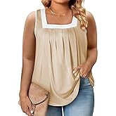 Eytino Women Plus Size Tank Tops Summer Casual Square Neck Sleeveless Blouse Shirts(1X-5X)