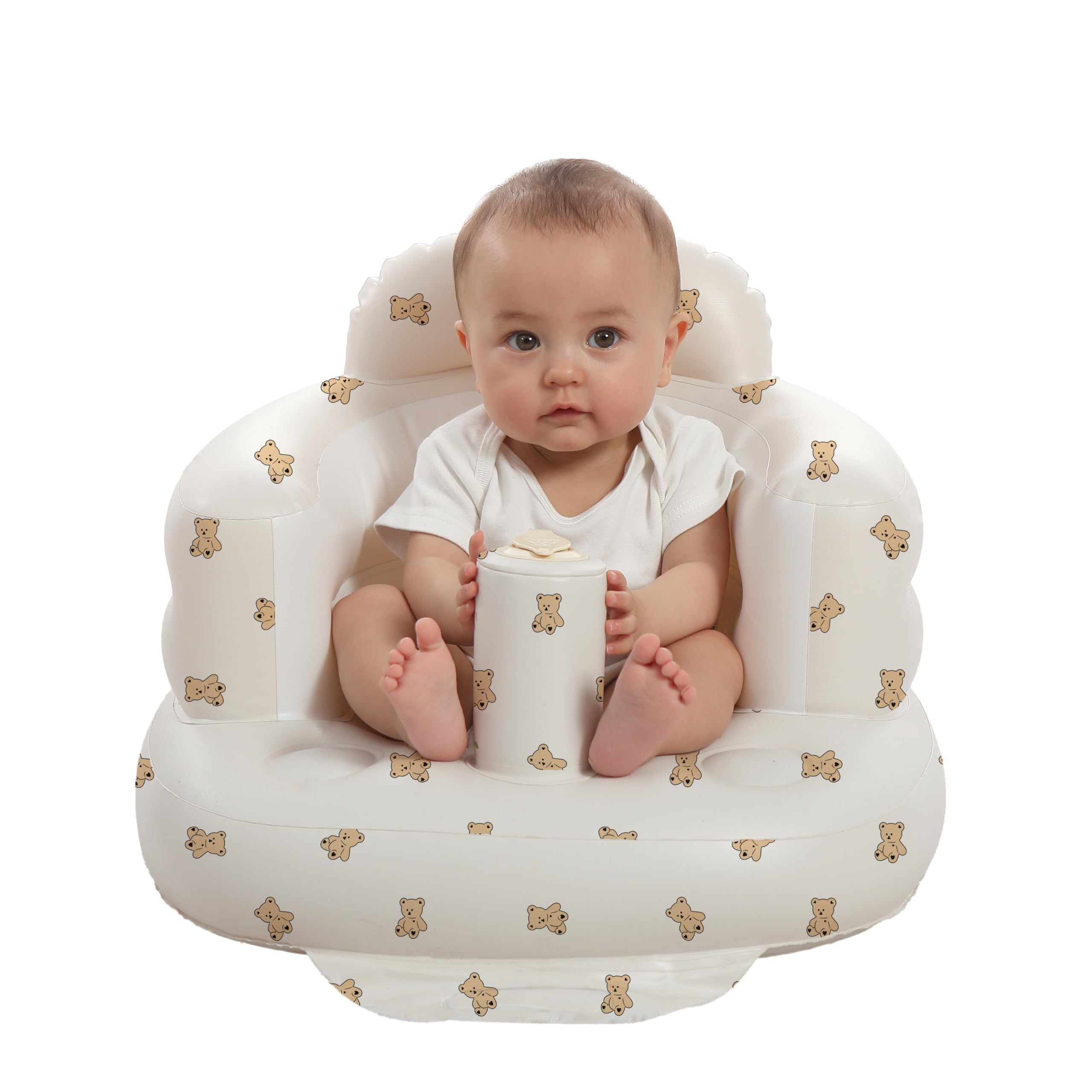 Inflatable Baby Seat for Babies 3-36 Months, Built in Air Pump Baby Chair Sit Me up Floor Seat for Baby, Bumbo Seat for Learning to Sit, Feeding, Camping(Bear Cub)