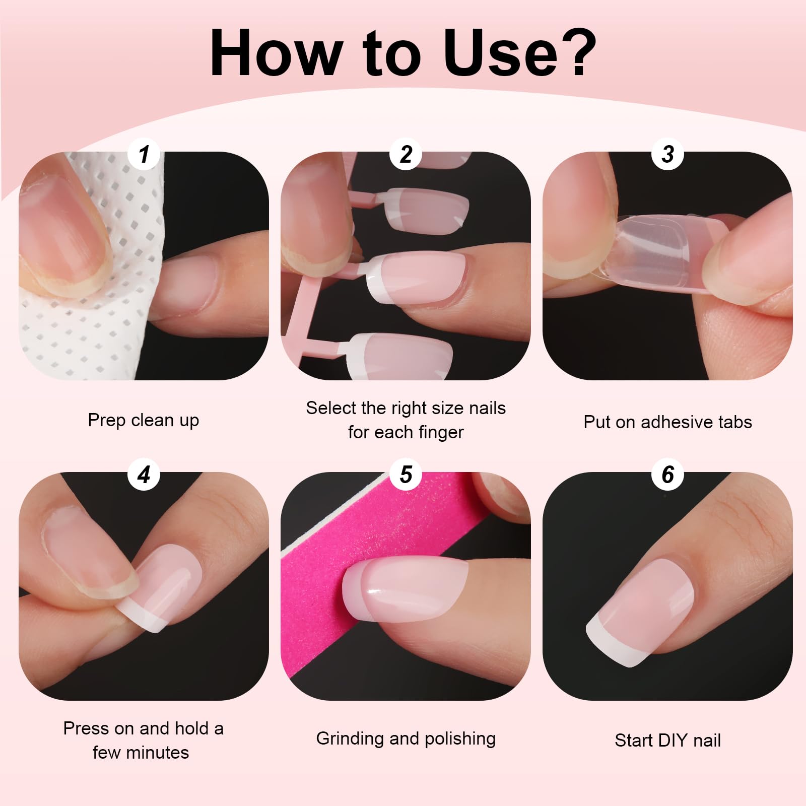 Yokilly Natural French Acrylic False Nails Kit Including 12 Different Size Short Press on False Nails,Pink White Nails Tips Sets with Nail Glue Stickers,Files and Stick (120 Pcs) - Image 7