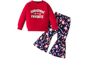 Kislio Toddler Baby Girl Christmas Outfit Long Sleeve Sweatshirt Top Bell Bottoms Pants Infant Girls Christmas Clothes Set