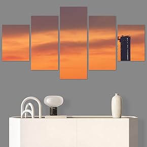 SIGNWIN 5 Panel Canvas Wall Art Cityscape Sunset...