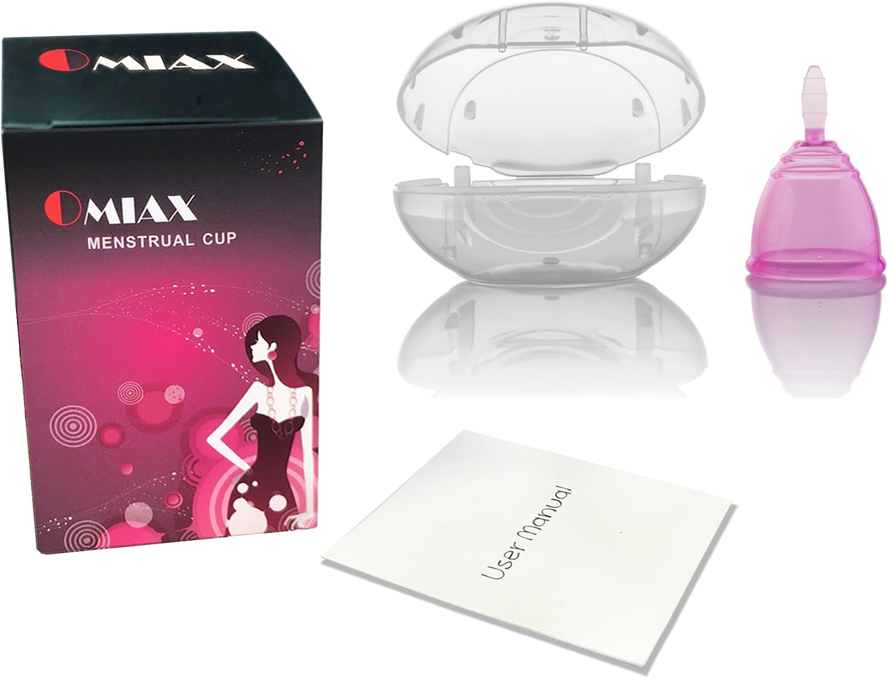 OMIAX Menstrual Cup, Feminine Reusable Hygiene Period Cup Starter Kit Soft Silicone Economical Natural Alternative for Tampons and Cloth Sanitary Napkins, Bonus Carry Travel Case US (Pink, Large)