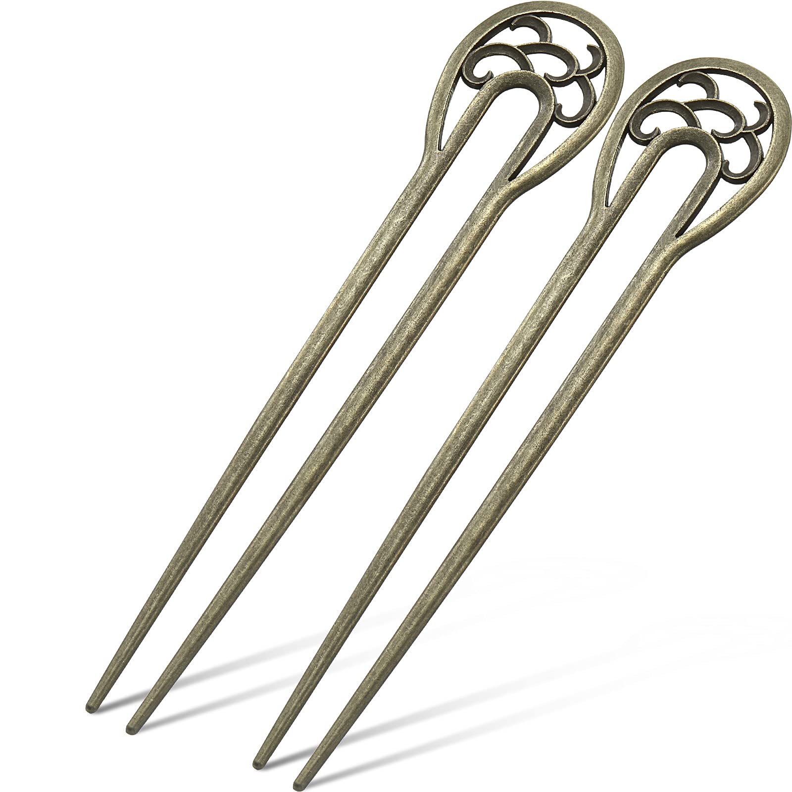 Photo 1 of 2 Pieces Nordic Classical Metal U Shaped Hairpin Vintage Hair Sticks Hair Fork Pins 2 Prong Updo Chignon Pins Accessory for Women Hairstyles