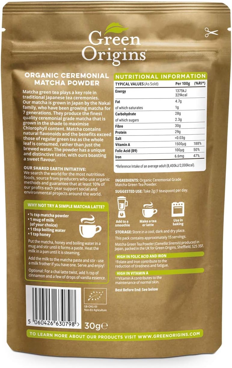 Green Origins Organic Japanese Ceremonial Matcha Green Tea Powder 30g, 30 g (Pack of 1) - Image 3
