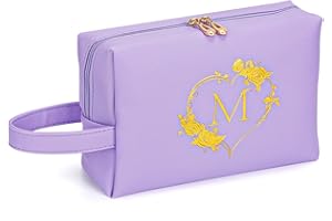 Menetop Cosmetic Bag Travel Makeup Pouch - Personalized Cute Initial Waterproof Makeup Bag Case Large Toiletry Makeup Pouch Gifts for Women Birthday Friends Female Teacher (M)