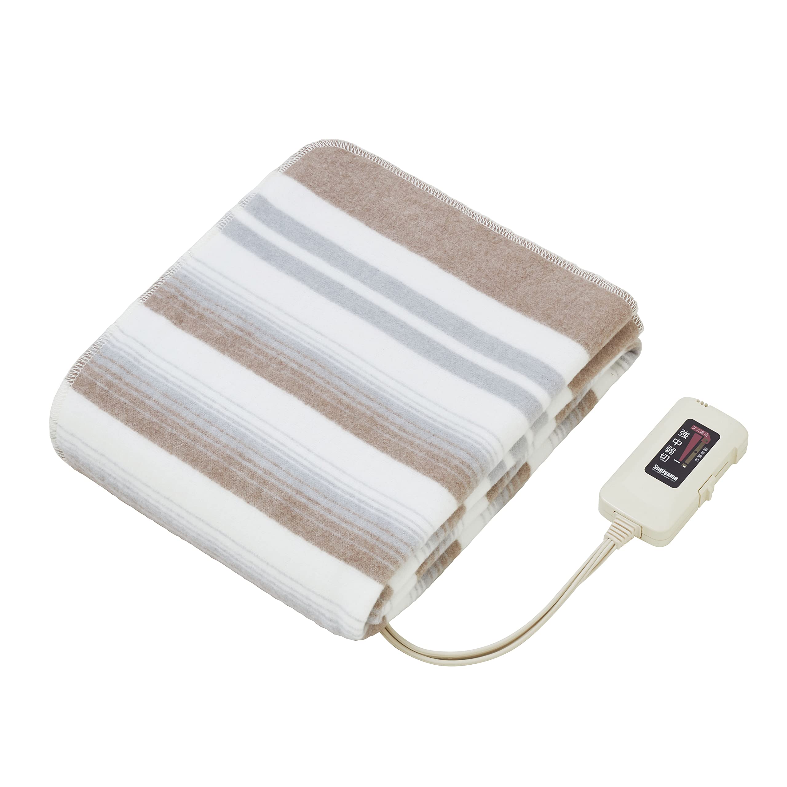Sugiyama 電気毛布 日本製 電気しき毛布 140×80cm 丸洗いOK 頭寒足熱 ダニ退治 室温センサー スライド式無段階温度調節 NA-023S ボーダー柄（裏面ホワイト）暖房 節電 省エネ 電気代安い商品画像