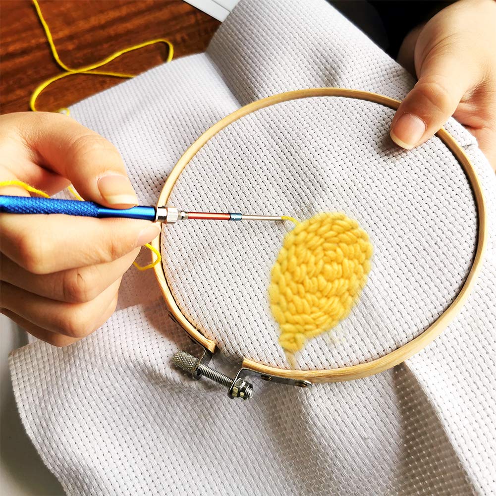 8 Pcs Embroidery Stitching Kit - Punch Needles, Cross Stitch Tools with 4 Colors Thread