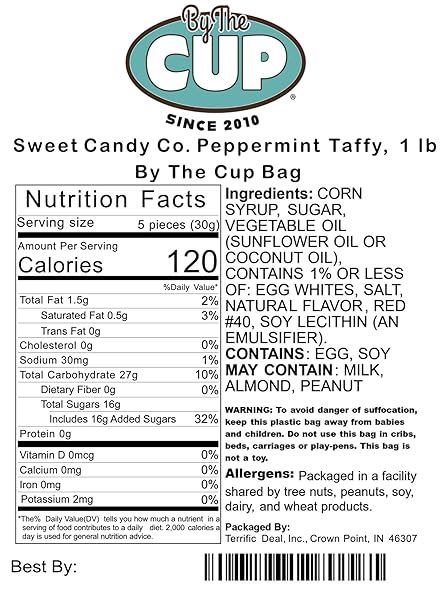 BY THE CUP SWEET CANDY CO. PEPPERMINT TAFFY, 1 LB BULK BAG