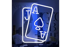 Gamerneon Playing Cards Neon Signs for Wall Decor Poker Teens Led Neon Light Blue White Usb Light Sign for Bedroom Casino Bar Hotel Play Room Birthday Party Decor
