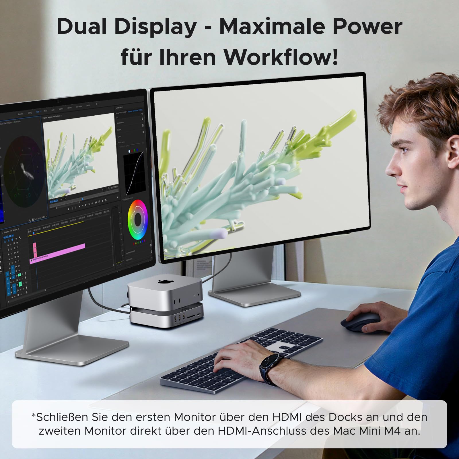 UGREEN Mac mini M4 Dock 40Gbps M.2 NVMe SSD Gehäuse, 5X 10Gbps USB-Anschlüsse, Docking Station mit HDMI(8K@30Hz max.) für Dual Display, SD/TF 4.0 & 3,5mm Aux – Kompatibel mit Mac mini M4/ M4 Pro 6