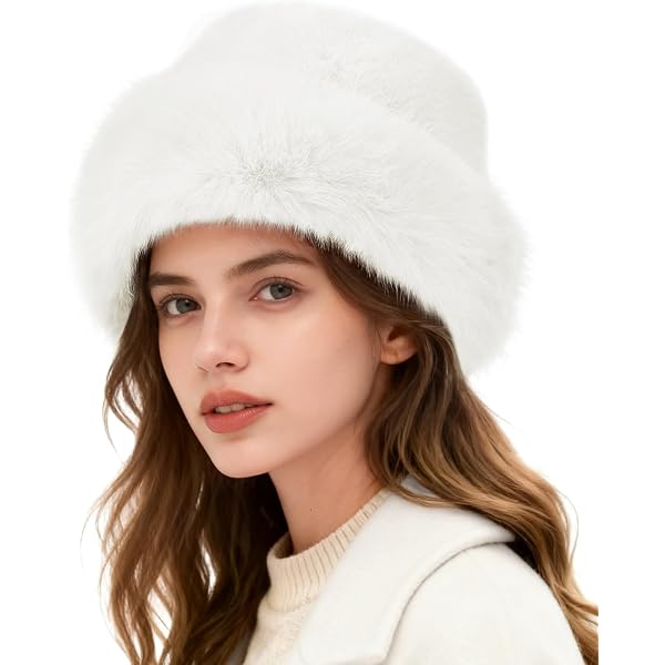 Vintage Fuzzy Bucket Hat Womens Cream Faux Fur Y2K Winter Plush Apres Ski TUZA Women Fuzzy Fleece Vintage Faux Fur Bucket Hat - Walmart.com main image 4