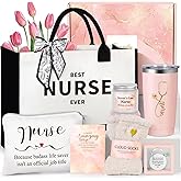 Suhctuptx Nurse Gifts for Women, Rn Appreciation Gift Set Nurses Week Set Graduation Box Christmas Basket for Nurses Female Nursing Student with Canvas Beach Tote Bag Tumbler Keychain Pink