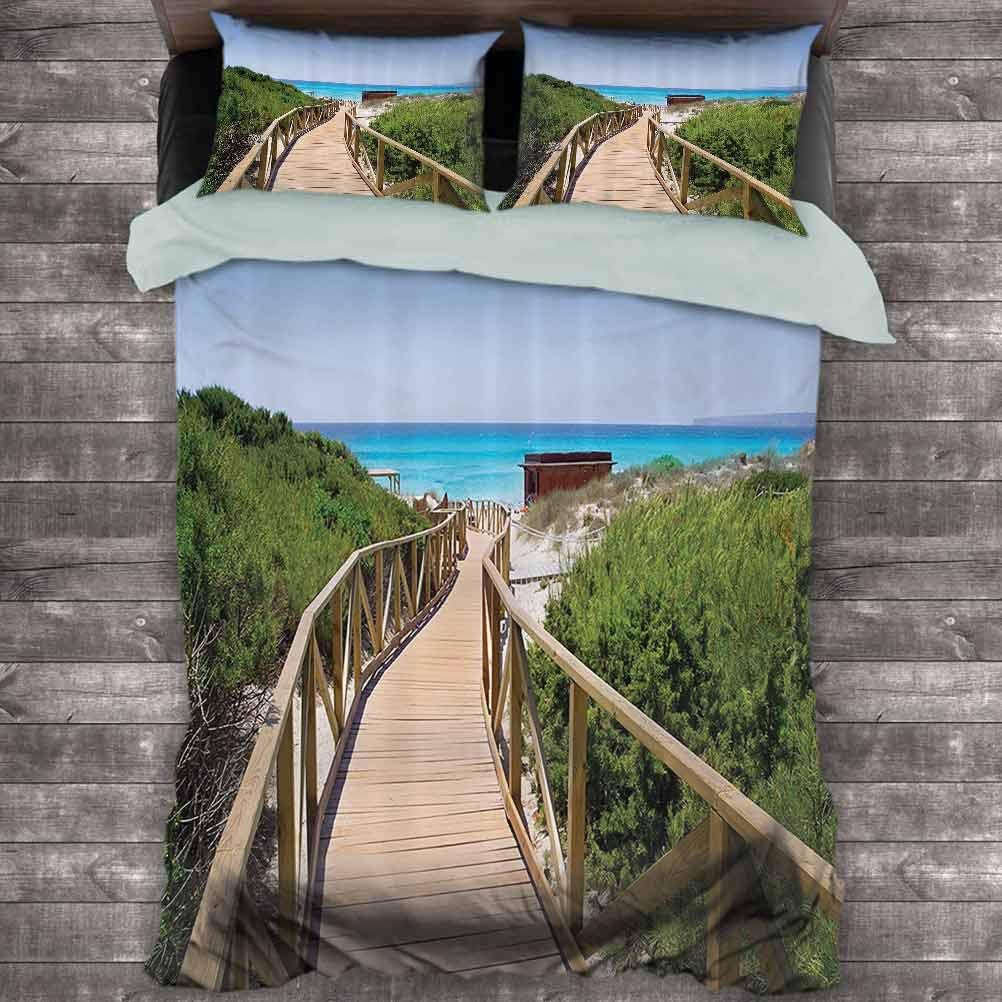 Seaside Decor Collection Extra large quilt cover Beach Pathway over the Woodland in Spain Countryside Cottage Summer Sun Time Print Can be used as a quilt cover-lightweight (Full)Green Cream Blue