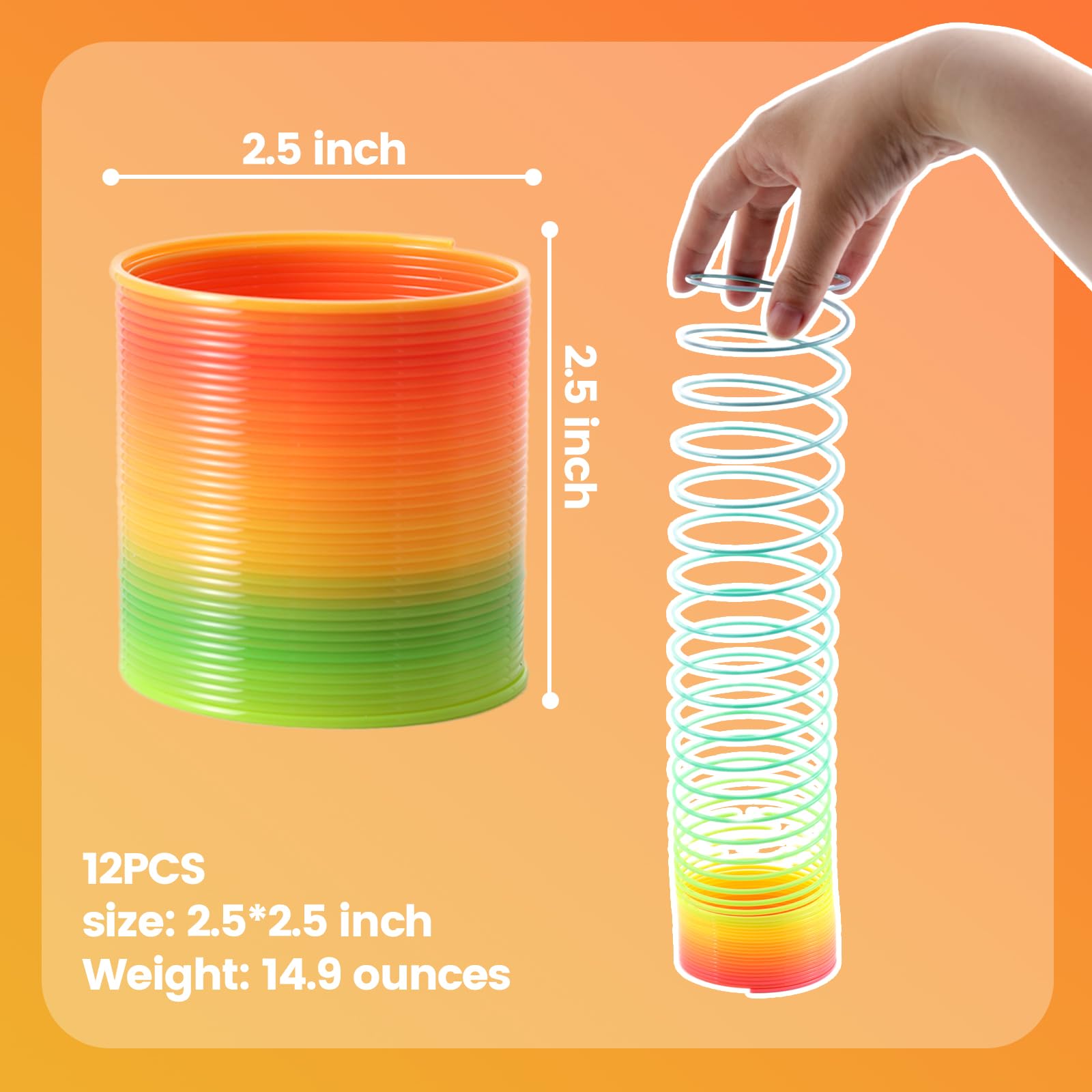 JOHOUSE Rainbow Magic Spring Party Favors for Kids, 12 PCS Colorful Plastic Spring Toy, Treasure Box Toys for Classroom, Fun Goodie Bags Stuffers for Kids Birthday