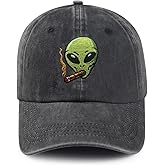 Yuawoi Embroidered Baseball Cap with Smoking Green Alien Design, Streetwear Style Headwear