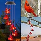 Cardinal Solar Wind Chimes for Outside, Cardinal Solar Hanging Lights Outdoor Wind Chime for Garden Patio Decor, Unique Gifts for Mother Mom Grandma Women Birthday