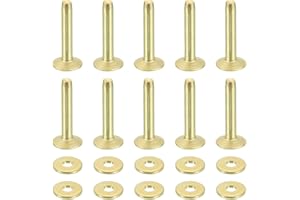 uxcell 50 Set Copper Rivets and Burrs, 9x3.3x19mm Solid Leather Copper Rivet Fastener for Leather DIY Craft Supplies, Gold To