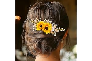 Jeairts Sunflower Bride Wedding Hair Comb Crystal Pearl Bridal Hair Side Combs Decorative Hair Accessories for Women