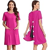 Deyeek Open Back Hospital Gowns for Women Tear Away Short Sleeve Post Surgery Soft Nightgowns for Elderly Women With Pocket