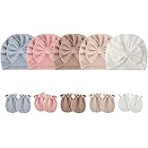 Newborn Baby Hats and Mittens Set Infant Bow Beanie Cap Toddler Gloves Newborn Hospital Hats for Baby Boy Girl 0-6 Months
