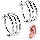 WBRWP G23 Titanium Conch Piercing Jewelry Set: 16G 8mm/10mm/12mm Double/Triple Hoop Nose Septum Rings Hypoallergenic Hinged Segment Clicker Helix Cartilage Conch Earrings
