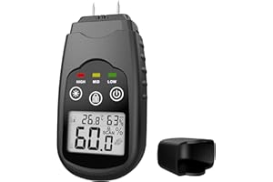 FUTURESUN Wood Moisture Meter with Temperature & Humidity Display – Digital Moisture Detector with LCD Backlight, Data Hold, 