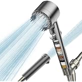 PWERAN Filtered Shower Head with Handheld,High Pressure Shower Heads Filter | ON/OFF Switch,4 Spray,Built-in Power Wash,Detachable Showerhead,Silicone Massage Brush,Remove Chlorine,Reduces Dry Itchy Skin