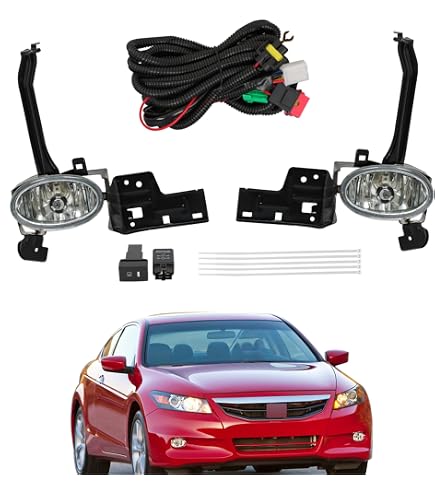 LEDIN Luces Antiniebla Compatibles Con Honda Accord Sedan 2008-2010 De 4 Puertas (lente Transparente Estilo OE Con Interruptor, Bombillas, Relé, Biseles, Cables