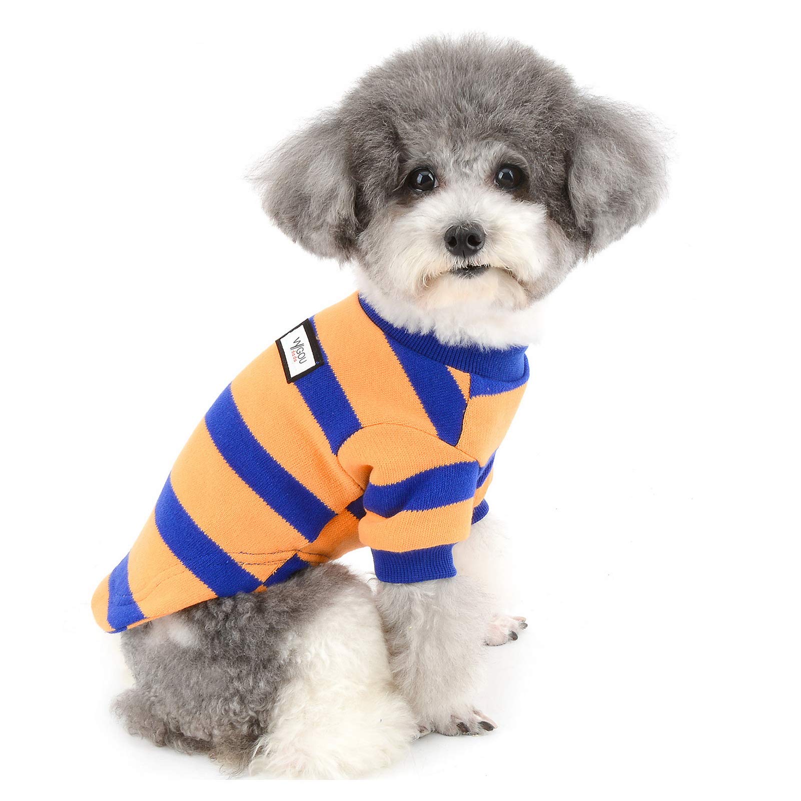 ZUNEA Small Dog Sweater Coat Winter Warm Knitted Jumper Puppy Clothes Soft Cotton Striped Pet Pullover Knitwear Chihuahua Doggie Jacket Apparel for Dogs Girl Boy Orange S