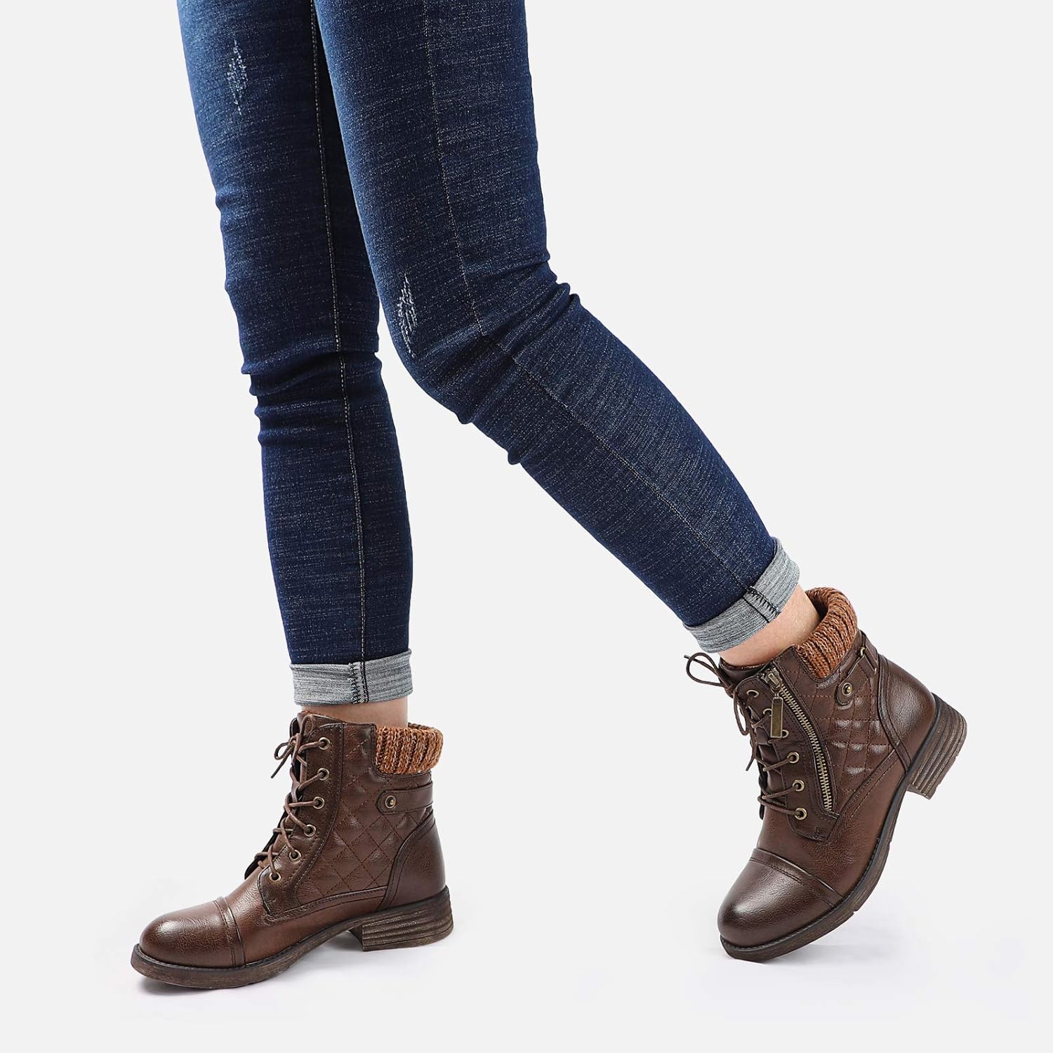  | STQ Women's Combat Boots Lace up Ankle Booties | Snow Boots