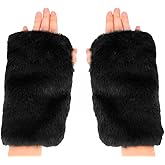 Newfancy Women Winter Furry Mittens Faux Fur Warm Soft Fingerless Half Finger Arm Warmer Gloves
