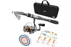 PLUSINNO Fishing Rod, Telescopic Fishing Rod and Reel Combo, Collapsible Travel Fishing Pole Rod Starter Kit, Carbon Fiber Fishing Rods and 12 +1 Bearings Stainless Steel, Fishing Gifts for Men Adults