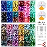 1300 Pcs Round Glass Beads for Jewelry Making – 8mm Beads in 48 Colors, 2 Box Set of Bulk Glass Beads for Bracelets, Crafts & DIY Gifts