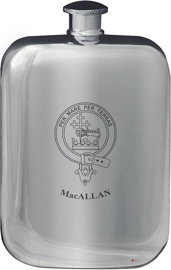 Amazon Com Macallan Family Crest Design Pocket Hip Flask 6oz Rounded Polished Pewter Flasks