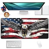 PBLJMJ American Flag Mouse Pad,USA Bald Eagle Desk Pad,Large Extended Gaming Floral Mouse Mat with Stitched Edges,Non-Slip Rubber Base Mouspad for Office Work Home(27.5X11.8 in)