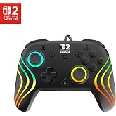 Turtle Beach Afterglow Wave Wired RGB Gaming Controller, Nintendo Switch 2 | Switch Lite, OLED, Hall-Effect Thumbsticks, 2 Mappable Back Buttons, Audio Controls, C-Button for GameChat, RGB Lights, Black