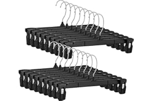 TITAN MALL Smartor Space Saving Skirt Hangers - 150 Pack, Slim Plastic Pants and Shorts Hangers, Ridged Non-Slip with Pinch Clips, Black Clip Hanger for Women, 360-Rotating Chrome Swivel Hook, 14 Inches